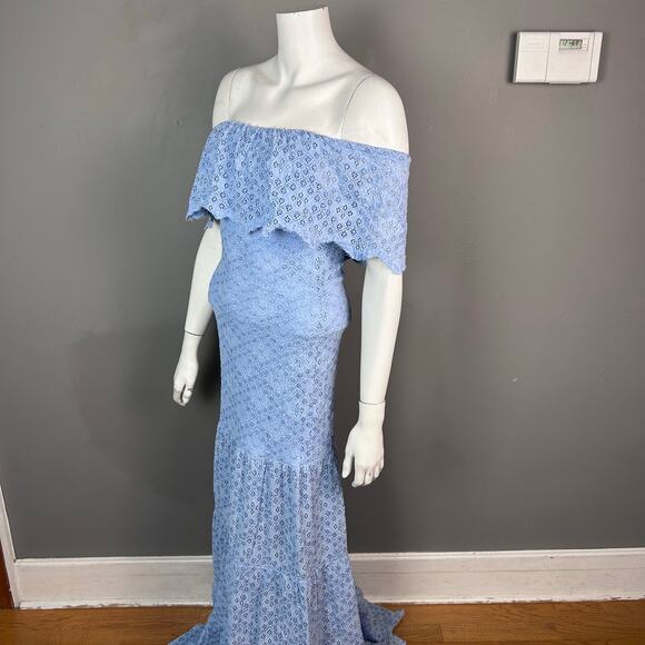 NightCap Clothing Dress Small Lace Cottagecore Off The Shoulder Blue DRAMATIC - Picture 2 of 11